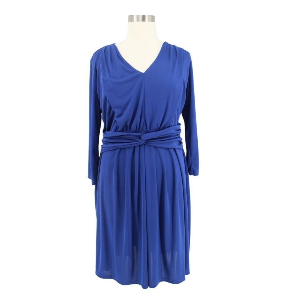 Jones New York Blue Matte Jersey Long Sleeve V Neck Sheath Dress Plus Size1X